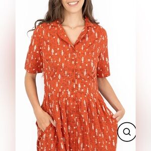 SEASALT CHARLOTTE ORANGE FISH SHORT SLEEVE MIDI FIT & FLARE DRESS size 6